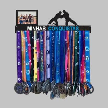 Imagem de Porta Medalhas Luta Jiu Jitsu, Judo, Minhas Conquistas com Foto, Quadro Decorativo MDF