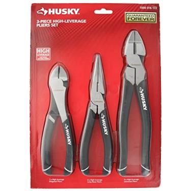 Imagem de Conjunto de alicates Husky 1006 de alavanca alta, 3 peças, com alicates diagonais de 17,78 cm, alicates de nariz de 20,32 cm e alicates de 23 cm