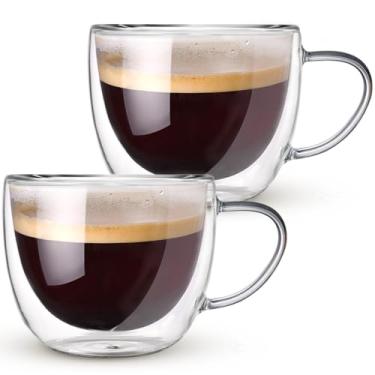 Imagem de Hlukana Conjunto de 2 Canecas de Café de Vidro de Parede Dupla de 8 Onças com Alça, Transparentes para Cappuccino, Café com Leite, Americano