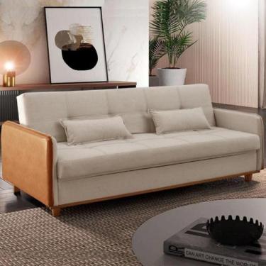 Imagem de Sofá Cama Baú Lavras 205cm Suede Bege com Braço em Sintético Marrom - 