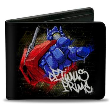 Imagem de Hasbro Carteira, Bifold, Transformers Optimus Prime Apontando Pose Tag Preto, Couro Vegano, Preto, 4.0" x 3.5", Casual
