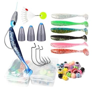 Imagem de Generic Texas Rigs, Carolina Rigs Kit de Pesos de Pesca Chumbadas Contas de Pesca Bala Sinkers Ganchos de Minhoca Plástico Macio Iscas de Natação com Rabo de Remo 108 peças, mistura