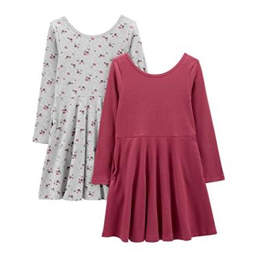 Imagem de Simple Joys by Carter's Pacote com 2 vestidos canelados elásticos para meninas, Floral/ameixa cinza, 4