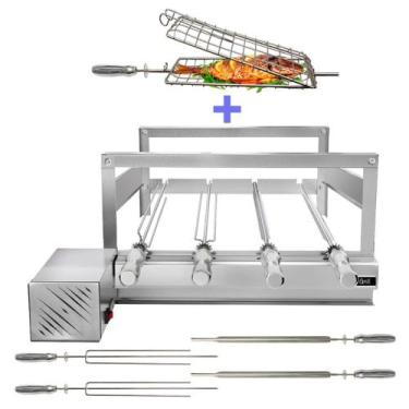Imagem de Churrasqueira Giratória Grill Inox Gira Soft Grill 4 Espetos + Espeto 