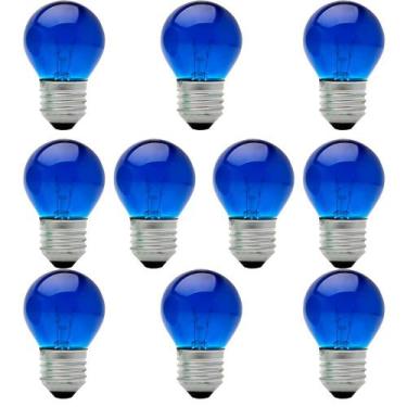 Imagem de 10 Lâmpada Mini Bolinha Azul 7w Incandescente E-27 220v - SADOKIN