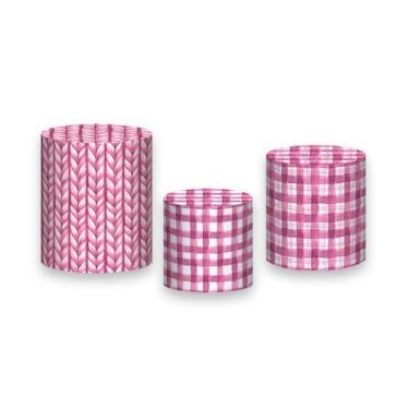 Imagem de Trio De Capa Cilindro  - Chá de Bebê Xadrez Rosa 020 - Via Cores
