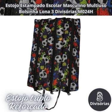 Imagem de Estojo Estampado Escolar Masculino Multiuso Bolsinha Lona 3 Divisórias