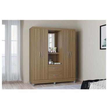 Imagem de Guarda Roupa Solteiro Ambiente Cordoba 4 Portas Castanho - Poquema - P