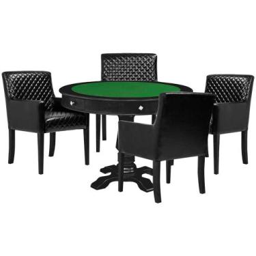 Imagem de Mesa de Jogos Carteado Victoria Redonda Tampo Reversível Preto com Kit