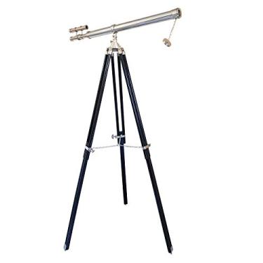 Imagem de Telescópio funcional de barril duplo, acabamento em níquel, prata, tripé, preto, telescópio, pirata, marinha, pirata, espião, decoração de casa