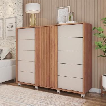 Imagem de Cômoda Grande 2 Portas 5 Gavetas Marrom Pegasus Caemmun