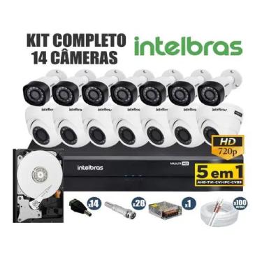 Imagem de Kit CFTV Intelbras Completo 14 Câmeras AHD 720p DVR 16 Canais C/Hd 1 T