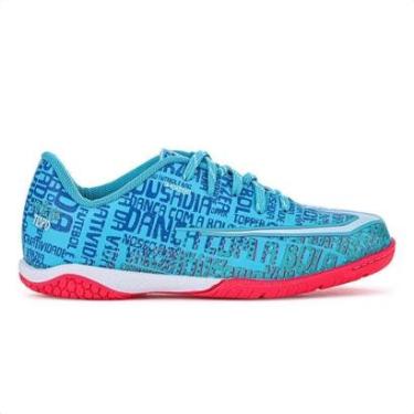 Imagem de Chuteira Topper Futsal Resenha Azul Rosa e Branco - Infantil-Masculino