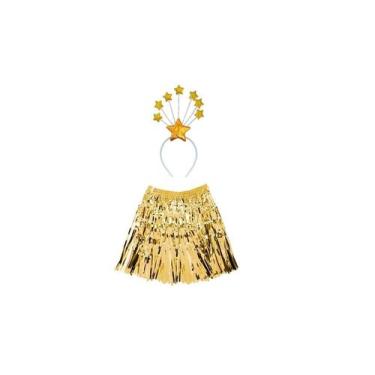 Imagem de Fantasia Saia Fita Brilho Metalizada Franja e Tiara Carnaval - MC PRES