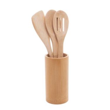 Imagem de Kit 3 Peças Colher e Espátula de Bambu Madeira Utensílios de Cozinha L
