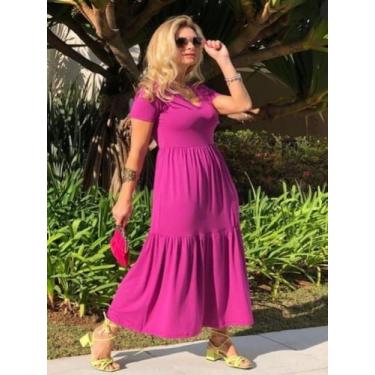 Imagem de Vestido Midi Camadas Manga Curta Cinturado Plus Size - Madame, Rosa, G
