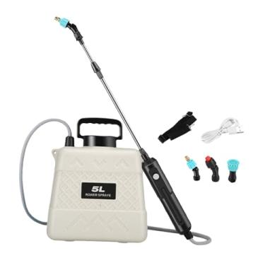 Imagem de Fenteer Pulverizador elétrico Pulverizador de jardim com 3 bicos Limpeza conveniente Pulverizador de alta pressão Garrafa de spray de rega para exterior, 5l Branco