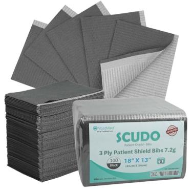Imagem de 100 peças de babadores dentários de grau dental Scudo 7,2 g 3Ply da VASTMED | Lençol de babador descartável macio e impermeável para pacientes 33 x 45 cm | Capa de bandeja de dentista e suprimentos de