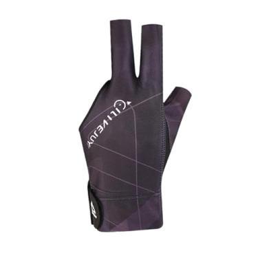 Imagem de Dynwave Luva de bilhar 3 dedos luva de sinuca confortável para mulheres homens portátil antiderrapante adultos resistente ao desgaste snooker cue esporte luva, Preto Roxo