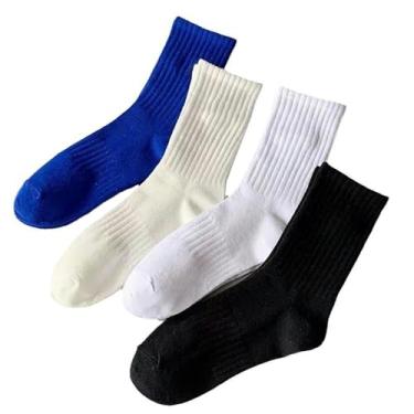 Imagem de chanstore 5 pares de meias esportivas simples e personalizadas para casais, meias quentes de cor pura para outono e inverno - tubo médio de montanha de neve - saco misto