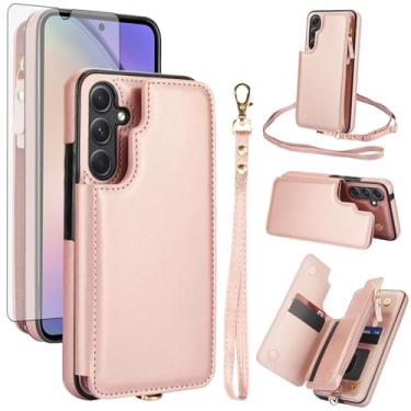 Imagem de Asuwish Capa de telefone para Samsung Galaxy A14/M14 5G capa carteira com zíper com protetor de tela de vidro temperado e alça de pulso transversal com bloqueio de RFID porta-cartão celular A 14 4G