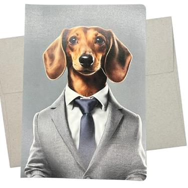 Imagem de Cartão de terno de Dachshund, cartão de aniversário de Dachshund (1 cartão premium, 12 x 17 cm) cartão de cachorro em branco para todas as ocasiões como noivado, casamento, aniversário ou pensando em