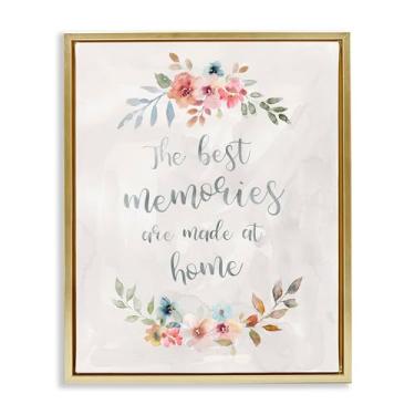 Imagem de Stupell Industries Design de parede em tela flutuante emoldurada Best Memories at Home por Carol Robinson, moldura flutuante dourada, 43 x 53 cm