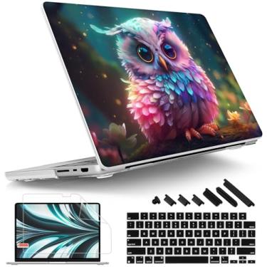 Imagem de Tuiklol Capa para MacBook Pro 16 M4 2024 2023 2022 2021 versão M4 A3403 A3186 M3 A2991 M2 A2780 M1 A2485 Pro/Max com tela retina, Touch ID, capa rígida de plástico + protetor de tela, coruja arco-íris