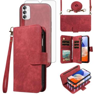 Imagem de Asuwish Capa de telefone para Samsung Galaxy A14/M14 5G Carteira com zíper destacável Capa magnética com protetor de tela de vidro temperado, alça transversal, suporte para cartão A 14 4G 14 A 14 M G5