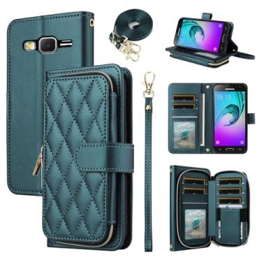 Imagem de Furiet Argyle Capa carteira para Samsung Galaxy J3 2016/J 3 V/J36V/Sky/Amp Prime com alça de ombro, 9+ compartimento para cartão com zíper e suporte para celular Sol J3V JV3 J36 6 J320V J320A verde