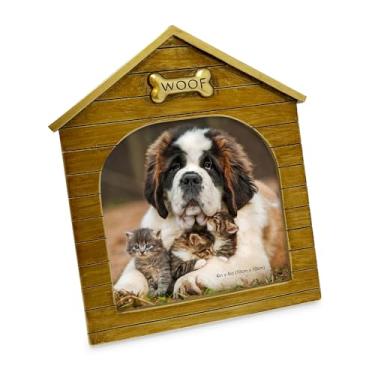 Imagem de Isaac Jacobs Moldura para Casinha de Cachorro 4X4 Gold Resin Sentiments Woof, Moldura Vertical para Fotos de Lembrança com Cavalete e Abas para Pendurar para Mesa, Mesa e Exibição (4X4, Ouro)