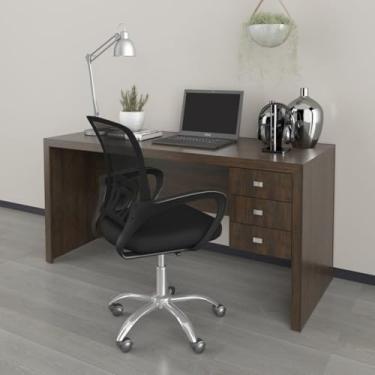 Imagem de Kit Escrivaninha 3 Gavetas com Cadeira de Escritório Diretor Tela Mesh Rústico