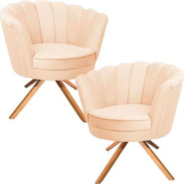 Imagem de Kit Duas Poltronas Giratórias Pétala em Sued Premium Bege - Sua Casa D