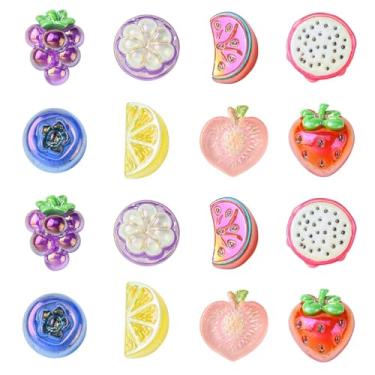 Imagem de LiQunSweet 40 peças, 8 estilos, tema de fruta iridescente, cabochão de resina, galvanizado, melancia, pêssego, morango, limão, contas sem buracos, para joias faça você mesmo, enfeite de artesanato,