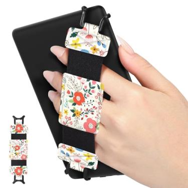Imagem de MoKo Alça de mão macia para tablet Kindle eReaders Fire de 6-8 polegadas Kindle/Kobo/Voyaga/Lenovo/Sony Kindle E-Book, preto de alta elasticidade versátil alça de mão leve suporte de dedo, flores