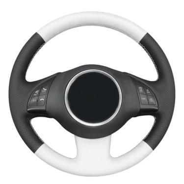 Imagem de MEWANT Capa de volante de carro de couro branco respirável costurado à mão para Fiat 500 2007-2015 / Fiat 500e 2014-2018 / Fiat 500C 2014-2017 Acessórios de volante para Fiat 500