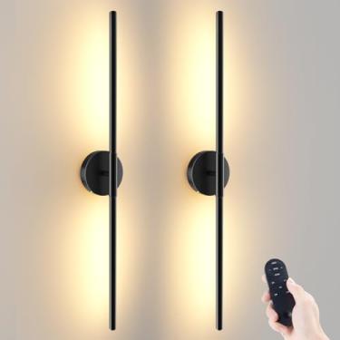 Imagem de JOFIOS Conjunto de 2 arandelas de parede operadas por bateria, luzes de parede recarregáveis sem fio com rotação de 360°: Lâmpada de parede destacável regulável com controle remoto, arandela de parede