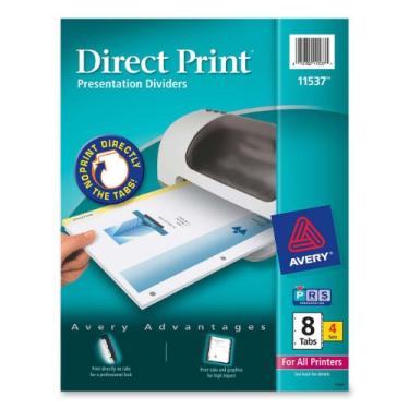 Imagem de Divisórias de apresentação Avery Direct Print, 8 abas, branco, 4 conjuntos (11537)