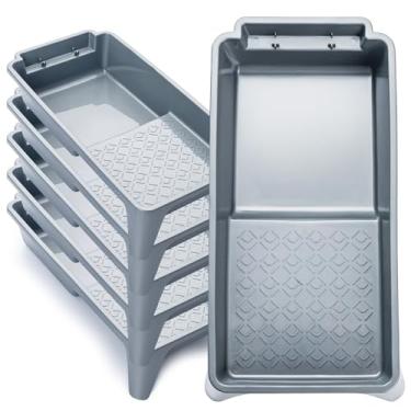 Imagem de Mister Rui Bandeja de tinta de 10 cm, pacote com 5, bandeja de tinta de plástico, bandeja de rolo de tinta texturizada, bandejas de tinta pequenas para pintura