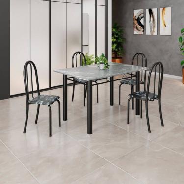 Imagem de Conjunto de Mesa Tubular 120cm X 75cm Tampo em Granito Topázio com 4 Cadeiras Iris Preto