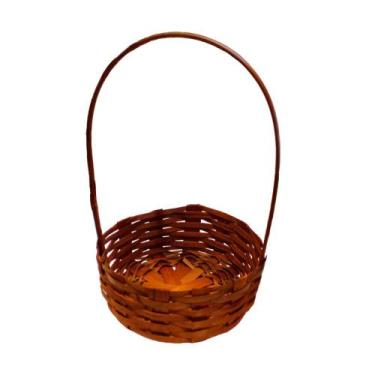 Imagem de Cesta Bambu Vazia Trançada com Alça pra Montar Presente Páscoa Café Ma