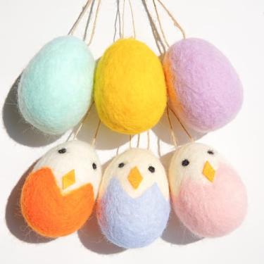 Imagem de Ovos de feltro decorativos de Páscoa, design de ovo de galinha de patel pendurado, cores pastel, pacote com 6