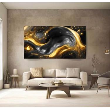 Imagem de Quadro Sala 100x70 Abstrato Preto Dourado Decorativo Grande Cor Preto/dourado Armação Impresso Nas Laterais 3cm