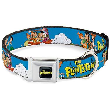 Imagem de Buckle-Down Coleira para cães fivela de cinto de segurança The Flintstones and Rubbles logo em pose azul 38 a 66 polegadas de largura, multicolorido, DC-WFS004-L