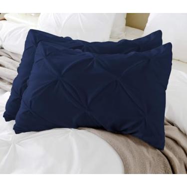 Imagem de Super Soft 500 TC Euro Sham Covers Conjunto de 2 fronhas quadradas decorativas 100% algodão egípcio macio para a pele (azul marinho, pinch Euro 61 x 61)