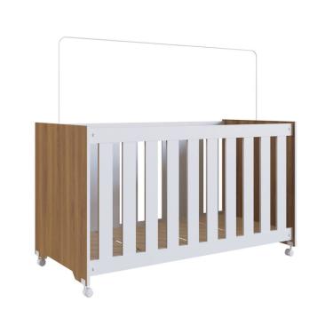 Imagem de Berço Aconchego com Rodízios Branco e Nogal