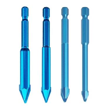 Imagem de ＫＬＫＣＭＳ 4 peças de brocas de telha hex haste resistente multifuncional conjunto de broca oca de aço excêntrico para porcelana de tijolo comum