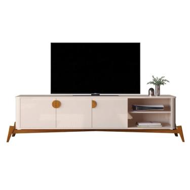 Imagem de Rack Bancada Buriti 1.8 TV Até 70 Pol Pés Madeira Maciça Off White JB Bechara