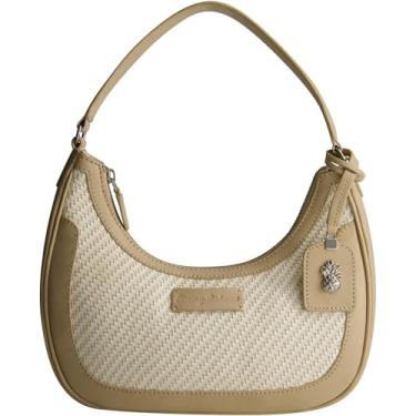 Imagem de Bolsa Tommy Bahama Hobo, Mini Bolsa Feminina com Fecho de Zíper e Design Tecido, Bronzeado/Branco, Bronzeado/branco