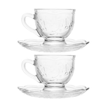 Imagem de Jogo 2 XícarasDe Chá Café Com Pires Cristal Ecológico New Butterfly Flores Borboletas 180ml Lyor